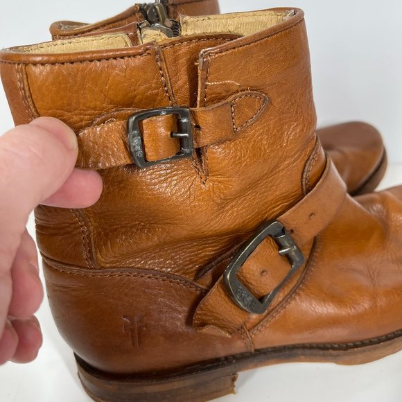Frye Size 7 Cognac Brown Leather Short Engineer Boots Zippers - Picture 5 of 9